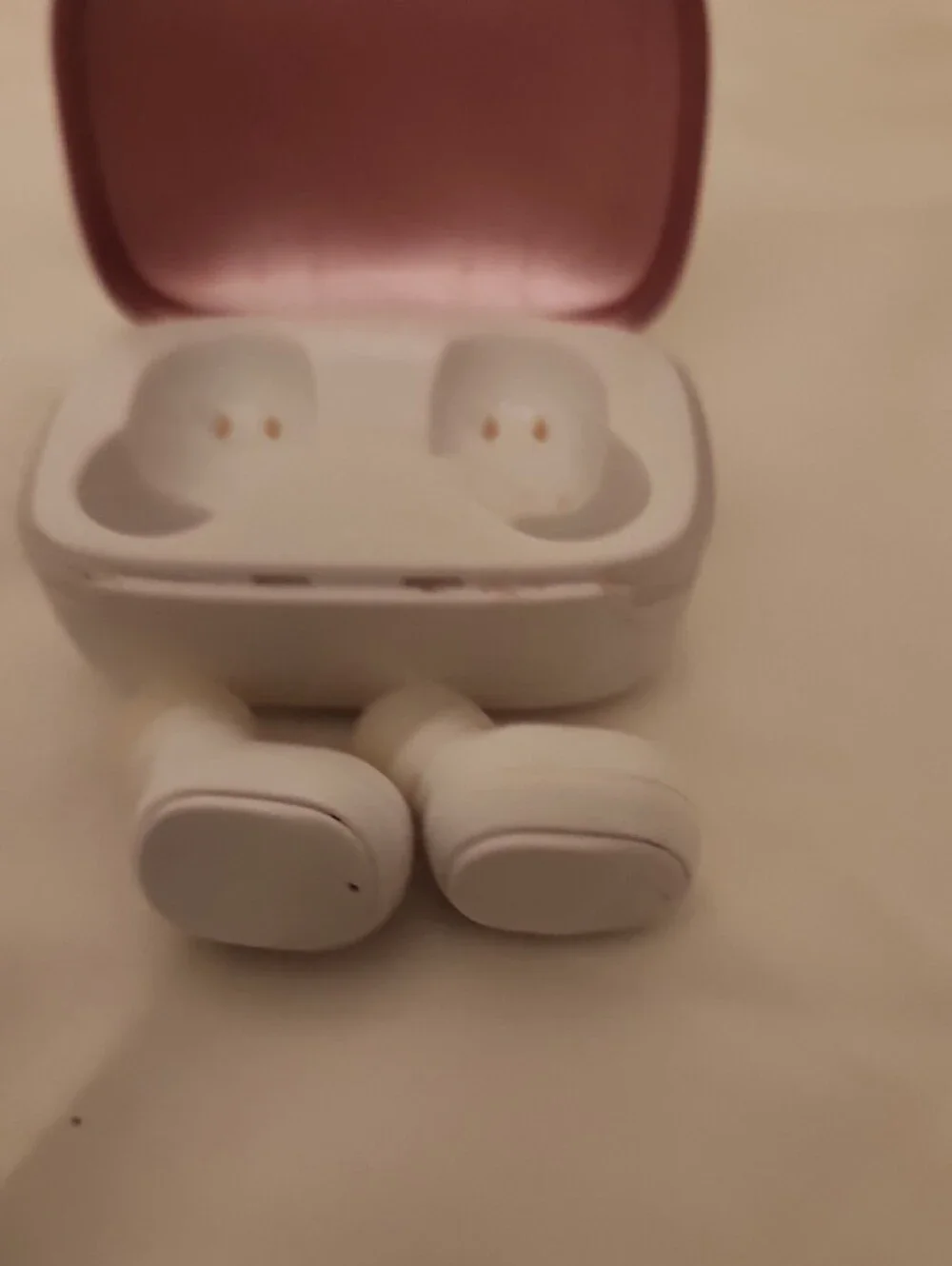 True Wireless Earbuds with Pink Charging Case and White Buds